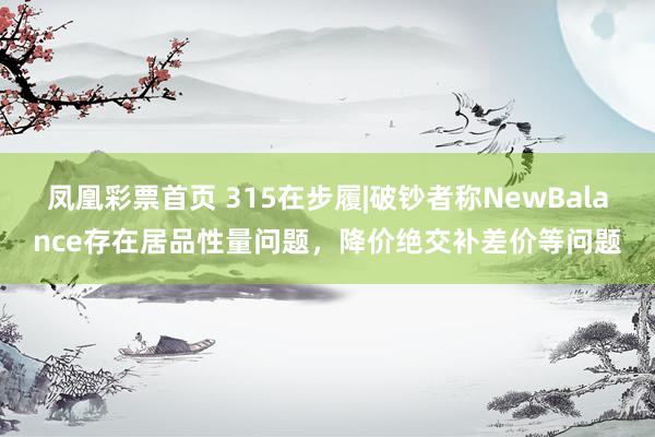 凤凰彩票首页 315在步履|破钞者称NewBalance存在居品性量问题，降价绝交补差价等问题