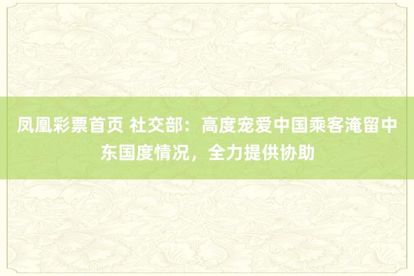 凤凰彩票首页 社交部：高度宠爱中国乘客淹留中东国度情况，全力提供协助