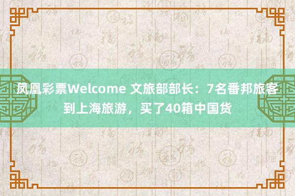 凤凰彩票Welcome 文旅部部长：7名番邦旅客到上海旅游，买了40箱中国货