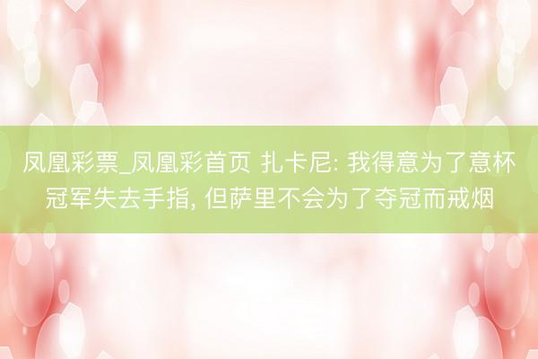 凤凰彩票_凤凰彩首页 扎卡尼: 我得意为了意杯冠军失去手指, 但萨里不会为了夺冠而戒烟