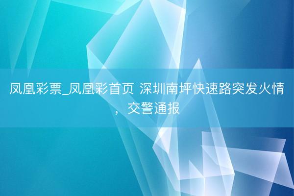 凤凰彩票_凤凰彩首页 深圳南坪快速路突发火情,交警通报