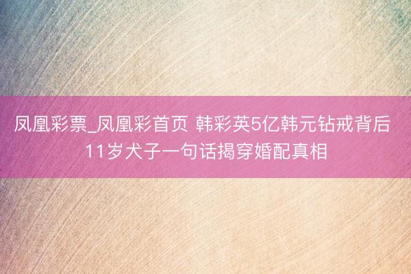 凤凰彩票_凤凰彩首页 韩彩英5亿韩元钻戒背后 11岁犬子一句话揭穿婚配真相